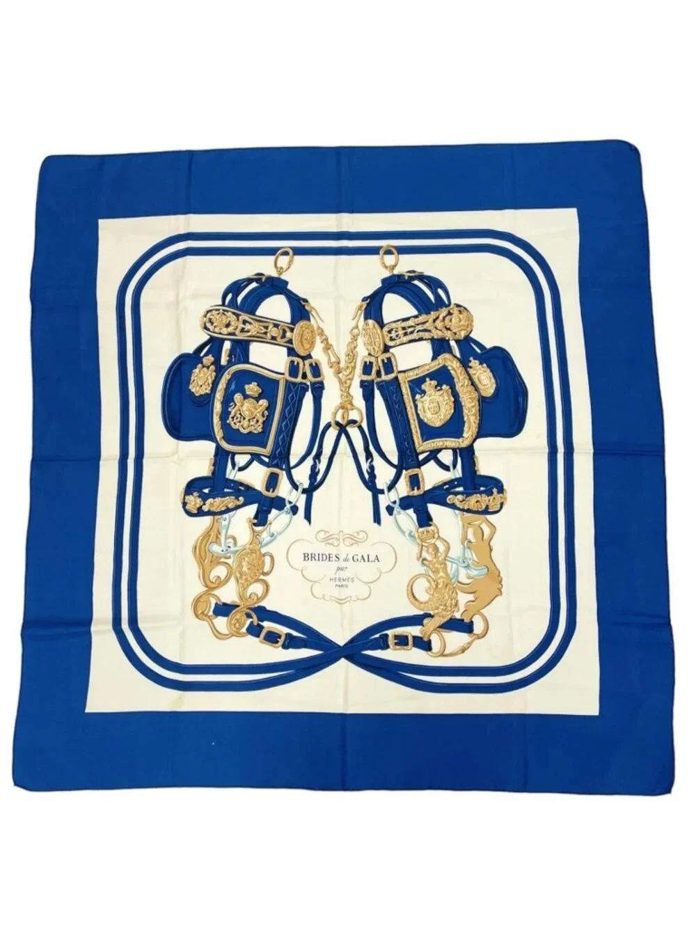 Hermes Carre 90 Bridesde Gala Scarf Silk Blue